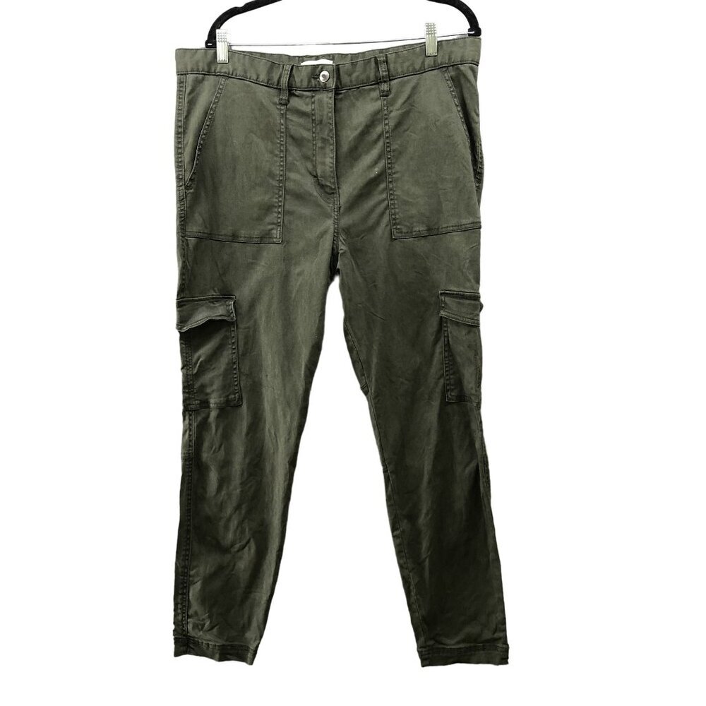 H&M High Rise Cargo Jeans Womens Size‎ 18 Army Green Skinny Slim Pants